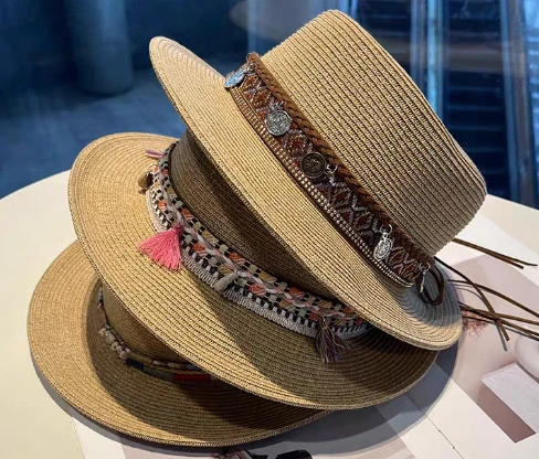 Boho Brown moterų šiaudinė paplūdimio kepurė