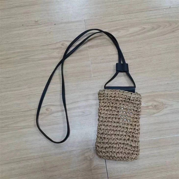 Brown Coloe moteriškas šiaudinis telefono krepšys