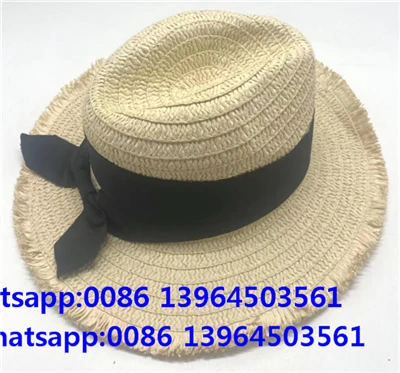Juoda Bowknot Kutas Fedora šiaudinė kepurė nuo saulės