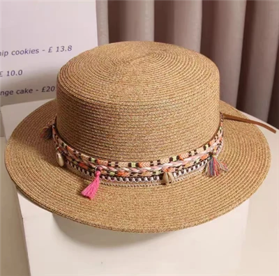 Boho Chic ruda popierinė šiaudinė skrybėlė
